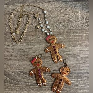 Betsey Johnson gingerbread earring and necklace set EUC